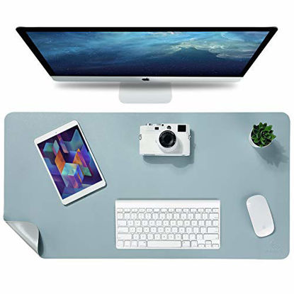 Picture of Knodel Desk Pad, Office Desk Mat, 31.5" x 15.7" PU Leather Desk Blotter, Laptop Desk Mat, Waterproof Desk Writing Pad for Office and Home, Dual-Sided (Light Blue)