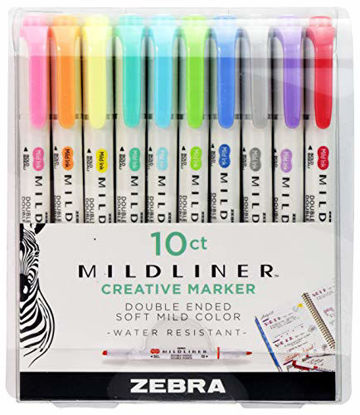 Picture of Zebra Pen Mildliner, Double Ended Highlighter, Broad and Fine Tips, Assorted Colors, 10 Pack (78101)