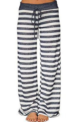 Picture of AMiERY Women's Summer Striped Pjs Pregnancy Pant Comfy Stretch High Waist Wide Leg Lounge Palazzo Pajamas Pants (XL, Grey Striped)