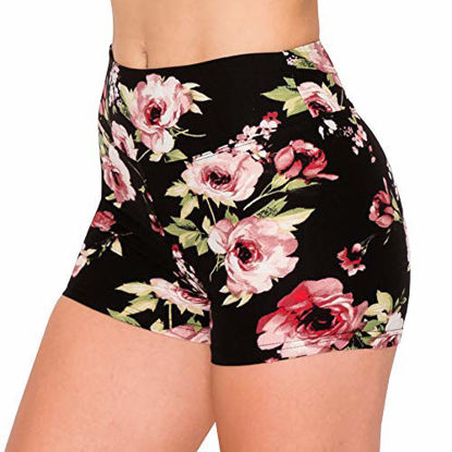 Picture of ALWAYS Women Workout Yoga Shorts - Premium Buttery Soft Solid Stretch Cheerleader Running Dance Volleyball Short Pants Floral 1882 Black L