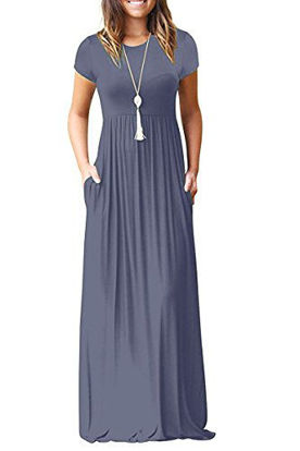 Picture of VIISHOW Women's Short Sleeve Loose Plain Maxi Dresses Casual Long Dresses with Pockets (X-Large, Purple Gray)