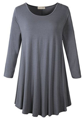 Picture of LARACE Women 3/4 Sleeve Tunic Top Loose Fit Flare T-Shirt(2X, Deep Gray)