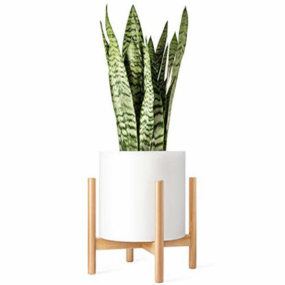Picture of Mkono Plant Stand Mid Century Wood Flower Pot Holder (Plant Pot NOT Included) Modern Potted Stand Indoor Display Rack Rustic Decor, Up to 12 Inch Planter, Natural