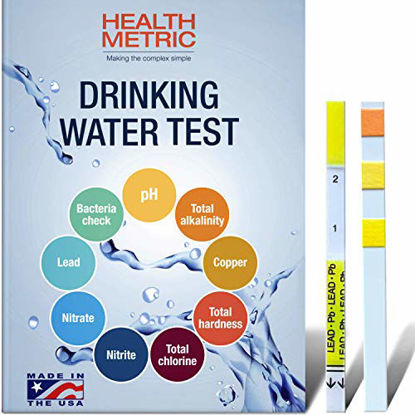 Picture of Drinking Water Test Kit for Home Tap and Well Water - Easy to Use Testing Strips for Lead Bacteria pH Copper Nitrate Chlorine Hardness and More | Made in The USA in Line with EPA Approved Limits