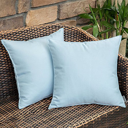 Picture of MIULEE Pack of 2 Decorative Outdoor Waterproof Pillow Covers Square Garden Cushion Sham Throw Pillowcase Shell for Patio Tent Couch 20x20 Inch Light Blue