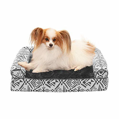 Picture of Furhaven Pet Dog Bed - Cooling Gel Memory Foam Plush Kilim Southwest Home Decor Traditional Sofa-Style Living Room Couch Pet Bed with Removable Cover for Dogs and Cats, Boulder Gray, Small