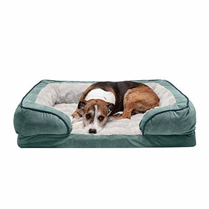 Picture of Furhaven Pet Dog Bed - Orthopedic Plush Velvet Waves Perfect Comfort Traditional Sofa-Style Living Room Couch Pet Bed with Removable Cover for Dogs and Cats, Celadon Green, Large
