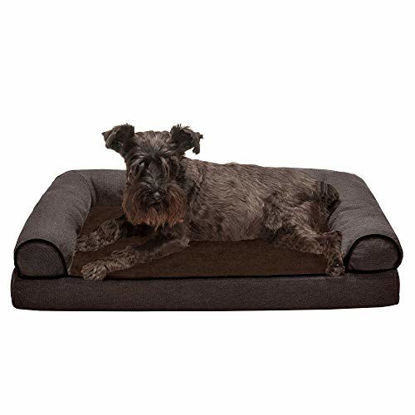 Picture of Furhaven Pet Dog Bed - Memory Foam Faux Fleece and Chenille Traditional Sofa-Style Living Room Couch Pet Bed with Removable Cover for Dogs and Cats, Coffee, Medium