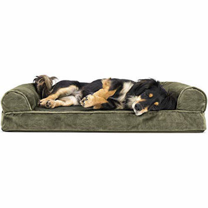 Picture of Furhaven Pet Dog Bed - Orthopedic Faux Fur and Velvet Traditional Sofa-Style Living Room Couch Pet Bed with Removable Cover for Dogs and Cats, Dark Sage, Medium