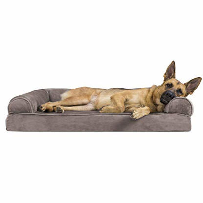 Picture of Furhaven Pet Dog Bed - Memory Foam Faux Fur and Velvet Traditional Sofa-Style Living Room Couch Pet Bed with Removable Cover for Dogs and Cats, Driftwood Brown, Jumbo
