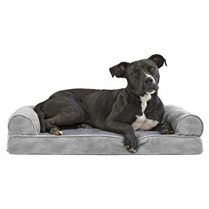 Picture of Furhaven Pet Dog Bed - Memory Foam Faux Fur and Velvet Traditional Sofa-Style Living Room Couch Pet Bed with Removable Cover for Dogs and Cats, Smoke Gray, Medium
