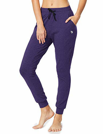 GetUSCart- BALEAF Women's Cotton Sweatpants Leisure Joggers Pants Tapered  Active Yoga Lounge Casual Travel Pants with Pockets Purple Heather Size M