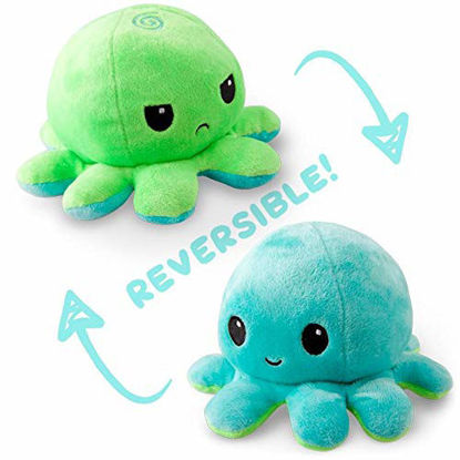 Picture of The Original Reversible Octopus Plushie | TeeTurtles Patented Design | Green and Aqua | Show your mood without saying a word!