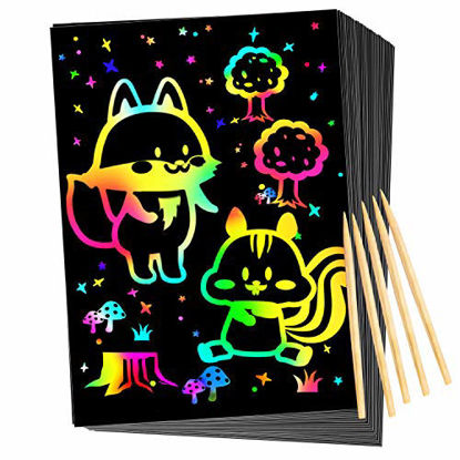 Picture of Qxnew Scratch Rainbow Art for Kids: Magic Scratch off Paper Children Art Crafts Set Kit Supplies Toys Black Scratch Sheets Notes Cards for Boys Girls Birthday Party Favors Games Christmas Easter Gifts