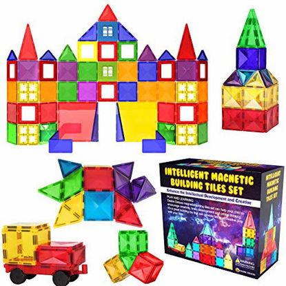 Picture of Desire Deluxe Magnetic Tiles Blocks Building Set for Kids - Learning Educational Toys for Boys Girls for Age 3 - 8 Year-Old - Birthday Present Gift (57PC)