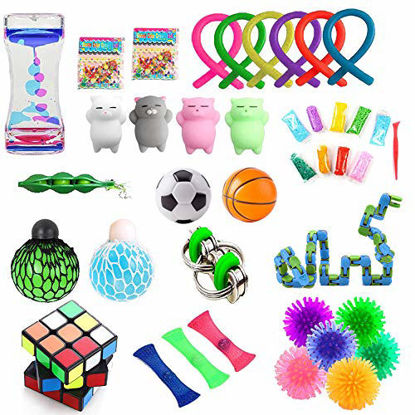 Picture of GONGYIHONG 40 Pack Sensory Fidget Toys Bundle, Fidget Cube/Liquid Motion Timer /Bike Chain/Soybeans Squeeze Grape Ball- Perfect for Kids&Adult