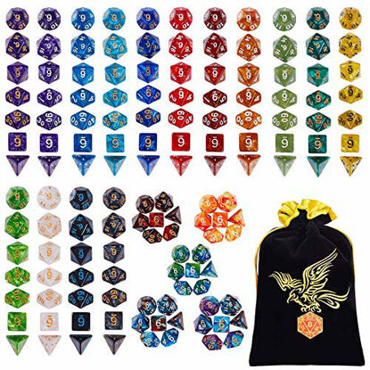 Picture of QMAY DND Dice Set, 140PCS Polyhedral Game Dice, 20 Colors DND Dice Role Playing Dice Complete with Dungeon and Dragons RPG MTG Table Games Dice D4 D8 D10 D12 D20