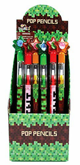 Picture of 24 Pcs Pixel Miner Themed Multi Point Pencils Party Favor Mine Pixel Craft Classroom Rewards Prizes Goody Bag Treat Bag Stuffers