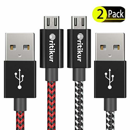 Picture of PS4 Controller Charger Charging Cable - 2 Pack 10FT Nylon Braided Micro USB 2.0 High Speed Data Sync Cord for Playstation 4, PS4 Slim/Pro, Xbox One S/X Controller, Android Phones (2 Pack)