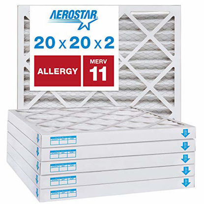 Picture of Aerostar Allergen & Pet Dander 20x20x2 MERV 11 Pleated Air Filter, Made in the USA, (Actual Size: 19 1/2"x19 1/2"x1 3/4"), 6-Pack