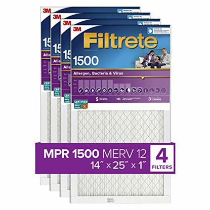 Picture of Filtrete 14x25x1, AC Furnace Air Filter, MPR 1500, Healthy Living Ultra Allergen, 4-Pack (exact dimensions 13.81 x 24.81 x 0.78)