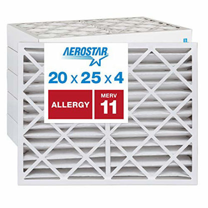 Picture of Aerostar Allergen & Pet Dander 20x25x4 MERV 11 Pleated Air Filter, Made in the USA, (Actual Size: 19 1/2"x24 1/2"x3 3/4"), 6-Pack
