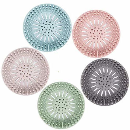 Picture of Hair Catcher Durable Silicone Hair Stopper Shower Drain Covers Easy to Install and Clean Suit for Bathroom Bathtub and Kitchen 5 Pack