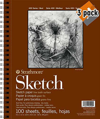 Picture of Strathmore 400 Series Sketch Pad, 9"x12" Wire Bound, 100 Sheets - 3 Pack