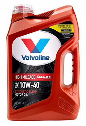 Picture of Valvoline High Mileage with MaxLife Technology SAE 10W-40 Synthetic Blend Motor Oil, Easy Pour 5 Quart