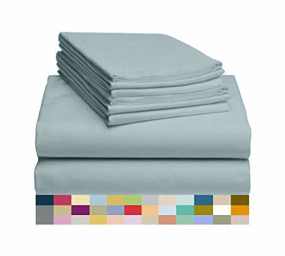 Picture of LuxClub 6 PC Sheet Set Bamboo Sheets Deep Pockets 18" Eco Friendly Wrinkle Free Sheets Machine Washable Hotel Bedding Silky Soft - Light Teal Full