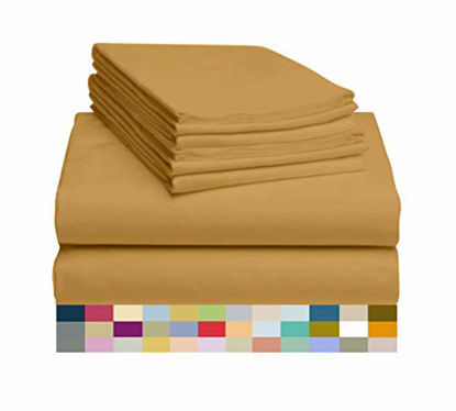 Picture of LuxClub 6 PC Bamboo Sheet Set w/ 18 inch Deep Pockets - Eco Friendly, Wrinkle Free, Fade Resistant, Silky, Stronger & Softer Than Cotton - Medallion Gold King