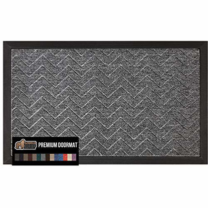 Picture of Gorilla Grip Original Durable Natural Rubber Door Mat, 29x17, Heavy Duty Doormat, Indoor Outdoor, Waterproof Easy Clean, Low-Profile Mats for Entry, Garage, Patio, High Traffic Areas, Steel Chevron