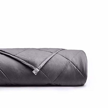 Picture of YnM Weighted Blanket - Heavy 100% Oeko-Tex Certified Cotton Material with Premium Glass Beads (Dark Grey, 60''x80'' 25lbs), Suit for One Person(~240lb) Use on Queen/King Bed