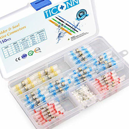 Picture of TICONN 150 PCS Solder Seal Wire Connectors, Heat Shrink Butt Connectors, Waterproof and Insulated Electrical Wire Terminals, Butt Splice (150PCS)