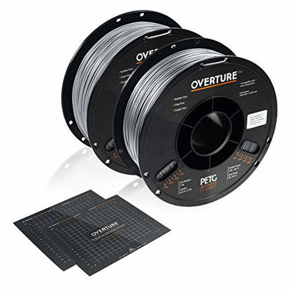 Picture of OVERTURE PETG Filament 1.75mm with 3D Build Surface 200 x 200 mm 3D Printer Consumables, 1kg Spool (2.2lbs), Dimensional Accuracy +/- 0.05 mm, Fit Most FDM Printer (Space Gray + Light Gray)