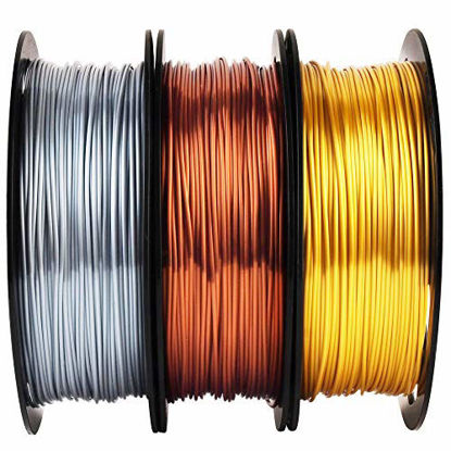 Picture of Shiny Silk Gold Silver Copper PLA Filament Bundle, 1.75mm 3D Printer Filament, Each Spool 0.5kg, 3 Spools Pack, with One 3D Printer Remove or Stick Tool MIKA3D