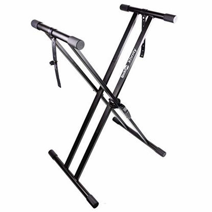Picture of RockJam Xfinity Heavy-Duty, Double-X, Pre-Assembled, Infinitely Adjustable Piano Keyboard Stand with Locking Straps