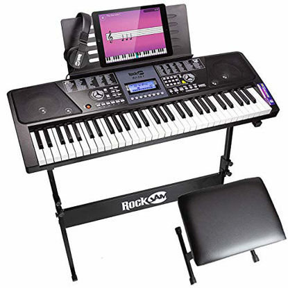 Picture of RockJam 61 Key Keyboard Piano With LCD Display Kit, Keyboard Stand, Piano Bench, Headphones, Simply Piano App & Keynote Stickers