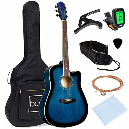 Picture of Best Choice Products 41in Full Size Beginner All Wood Cutaway Acoustic Guitar Starter Set with Case, Strap, Capo, Strings, Picks, Tuner - Blue