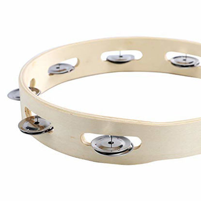 Picture of Musfunny Tambourine ring for adults 10 inch Hand Held Drum Bell Birch Metal Jingles Percussion Gift Musical Educational Instrument for Church KTV Party(10 inch ring)