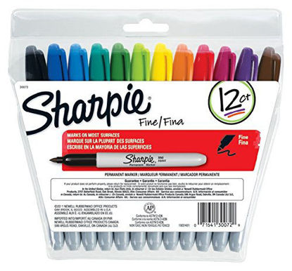 Picture of Sharpie 30072 Permanent Markers, Fine Point, Assorted Colors, 12 Count