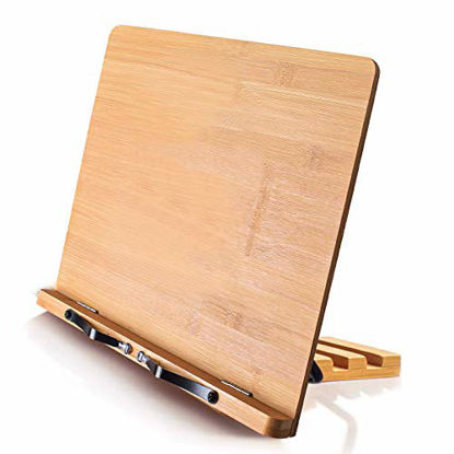 Picture of Bamboo Book Stand Cookbook Holder with 5 Adjustable Height 13.2 x 9.2