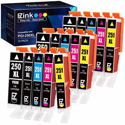 Picture of E-Z Ink (TM) Compatible Ink Cartridge Replacement for Canon PGI-250XL CLI-251XL PGI 250 XL CLI 251 XL to use with PIXMA MX922 IP7220 MG5520 MG5420 IX6820 IP8720 MG7520 MG7120 MG6320 Printer (15 Pack)