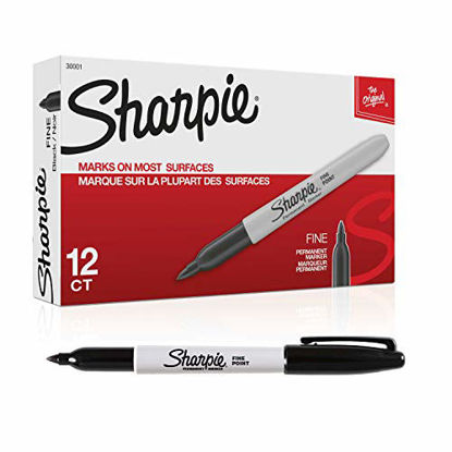 Picture of Sharpie Permanent Markers, Fine Point, Black, 12 Count