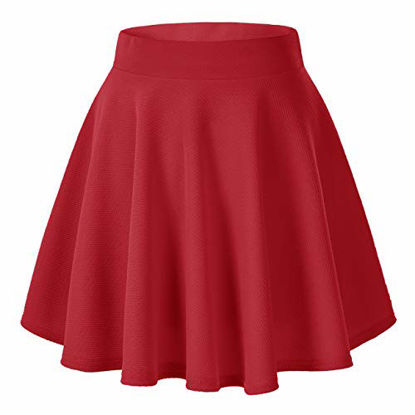 Picture of Women's Basic Versatile Stretchy Flared Casual Mini Skater Skirt (XS, Red)