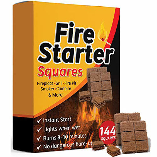Picture of Bangerz Sunz Fire Starter Squares 144, Larger and Safer Fire Starters for Fireplace, Wood Stove & Grill, Camp Fire Pit Charcoal Starters 50B, USA Made