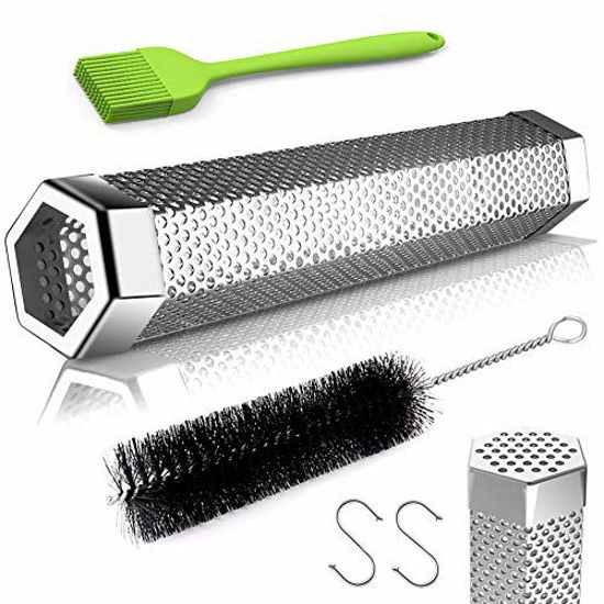 Picture of Pellet Smoker Tube, 12'' Stainless Steel BBQ Wood Pellet Tube Smoker for Cold/Hot Smoking, Portable Barbecue Smoke Generator Works with Electric Gas Charcoal Grill or Smokers, Bonus Brush, Hexagon