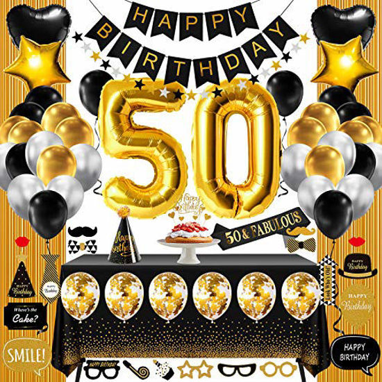 GetUSCart- 50th Birthday Decorations for Women Or Men, 50 Year Old Birthday  Party Supplies Gifts for Her Him Including Happy Birthday Banner, Fringe  Curtain, Tablecloth, Photo Props, Foil Balloons, Sash