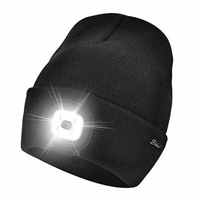 Picture of Etsfmoa Unisex LED Beanie Hat with Light, Gifts for Men Dad Him and Women USB Rechargeable Winter Knit Lighted Headlight Headlamp Cap (Black)