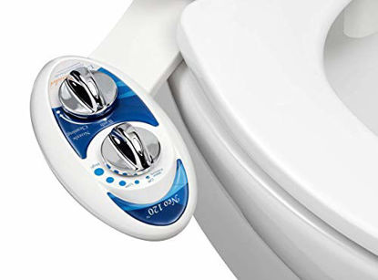 Picture of LUXE Bidet Neo 120 - Self Cleaning Nozzle - Fresh Water Non-Electric Mechanical Bidet Toilet Attachment (blue and white)